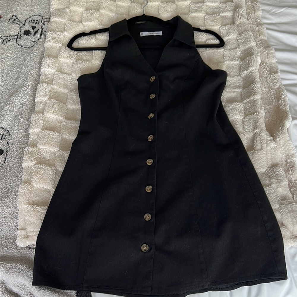 Mango Black Linen Button Down Dress